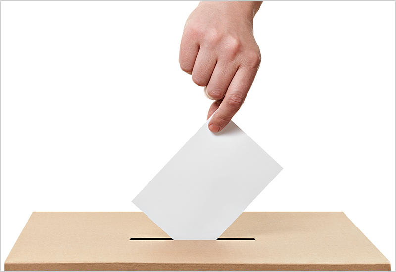 hand dropping ballot into box.